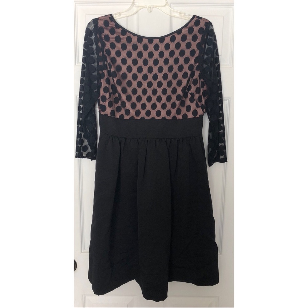 Eliza J Mesh Sleeve Polka Dot Fit and Flare Dress